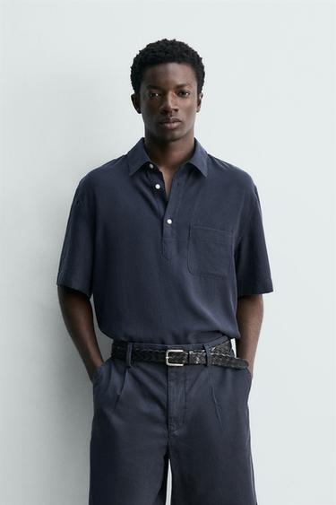 FLUID LYOCELL POLO SHIRT - Navy blue by Zara
