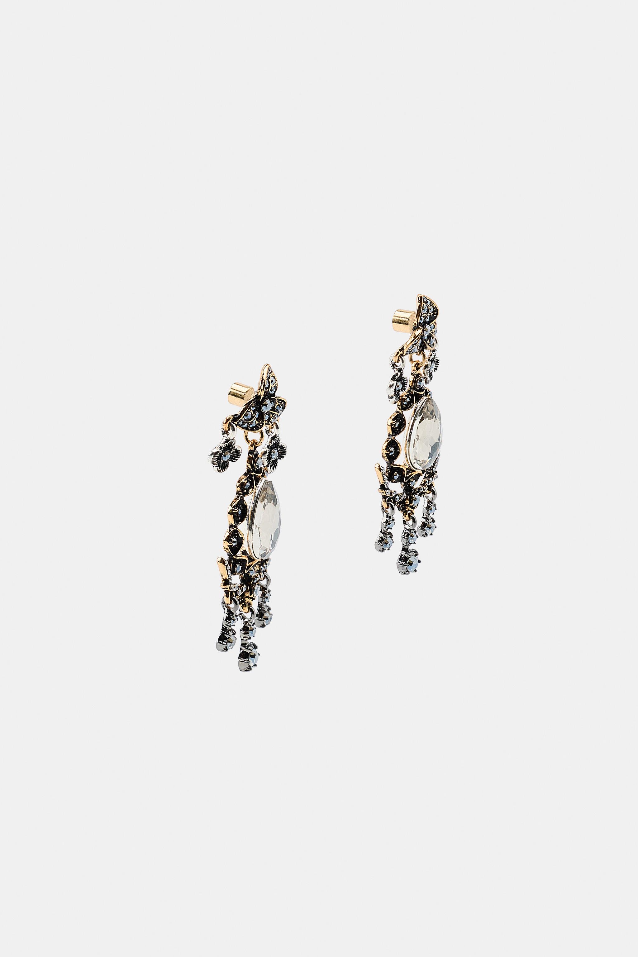 METALLIC FLOWER JEWEL EARRINGS