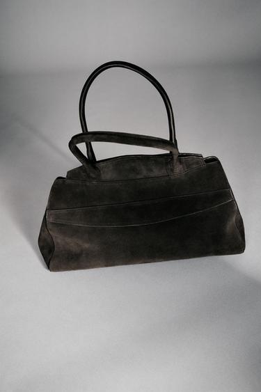 SPLIT SUEDE SHOULDER BAG - Grey by Zara