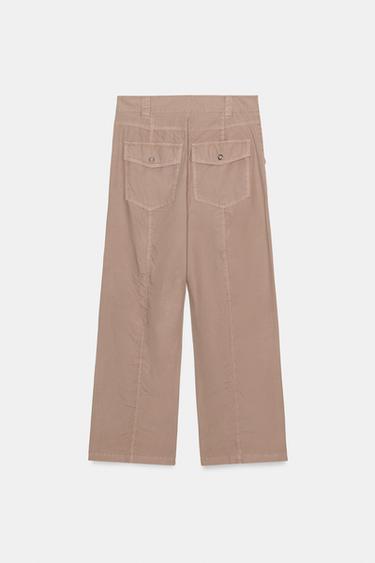 PANTALON DROIT À PLIS - Rose poudré de Zara - Image 4