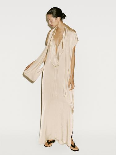 Robe longue fluide avec foulard - Limited Edition - Jaune clair de Zara - Image 0