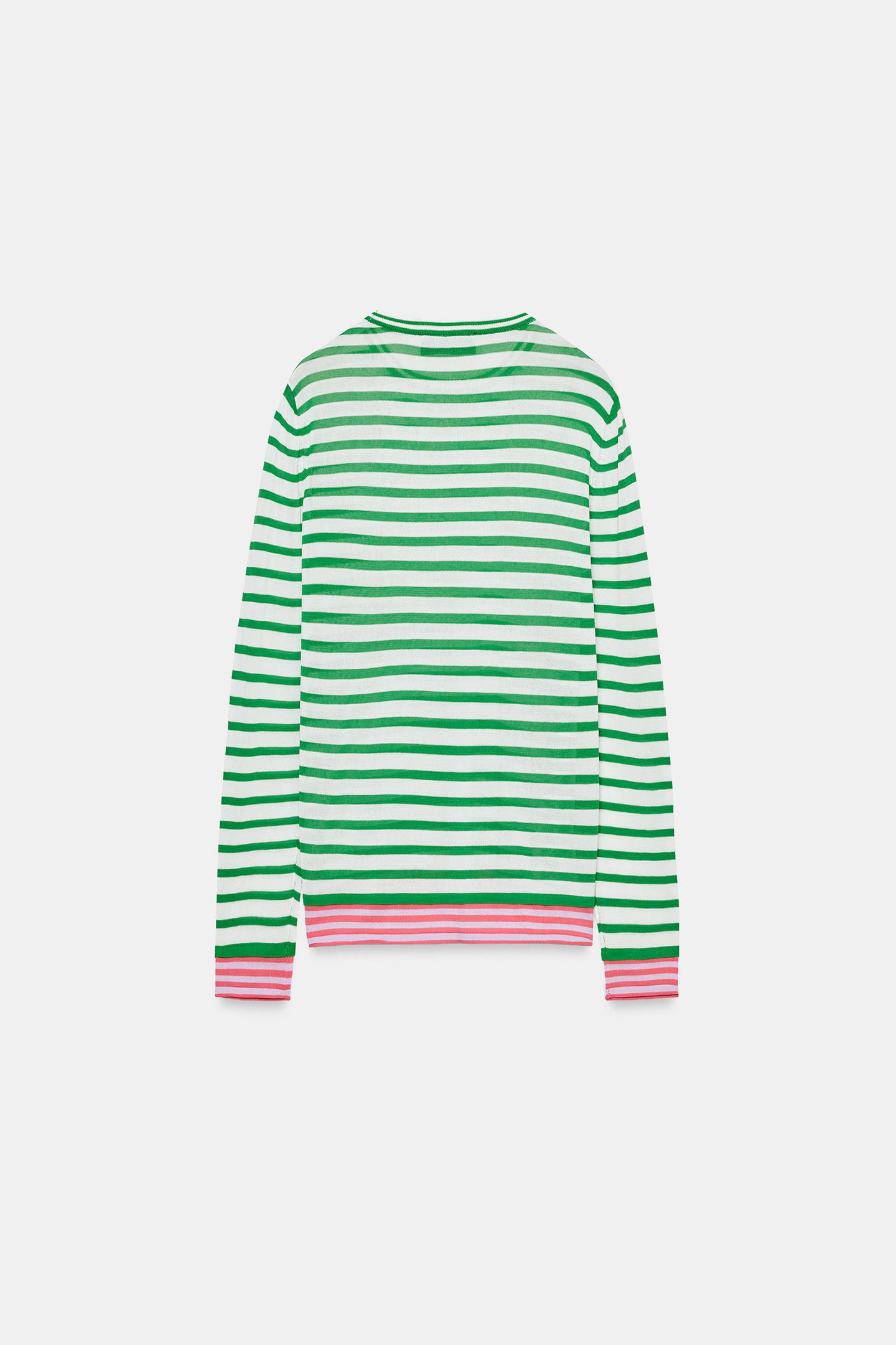 Свитер Zara Striped Knit Jumper, цвет: Зелёный — фото 5