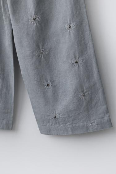 PANTALON PAILLETTES AVEC COTON ET LIN - Gris / Bleu de Zara - Image 3