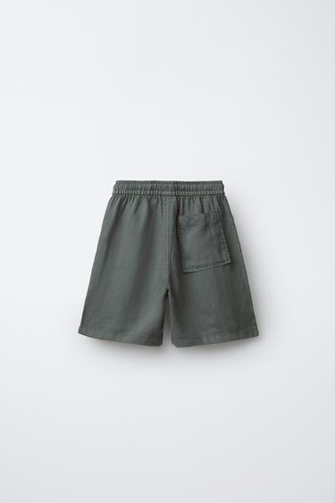 LOOSE-FITTING LINEN BLEND BERMUDA SHORTS - Navy blue by Zara - Image 1