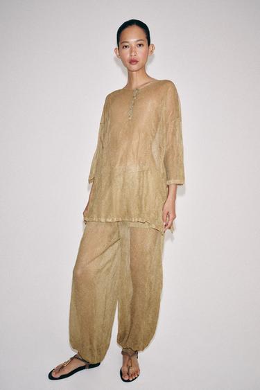 БРЮКИ-БОМБЕРЫ ИЗ ТОНКОГО ТРИКОТАЖА — ЗОЛОТИСТЫЙ от Zara