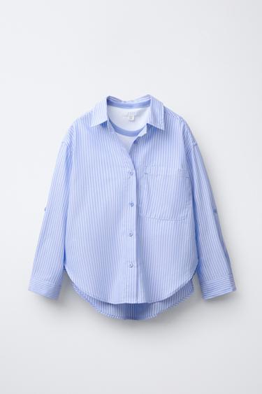 PACK CHEMISE À RAYURES AVEC T-SHIRT EN CÔTELÉ ET COL EN CONTRASTE - Bleu de Zara - Image 1