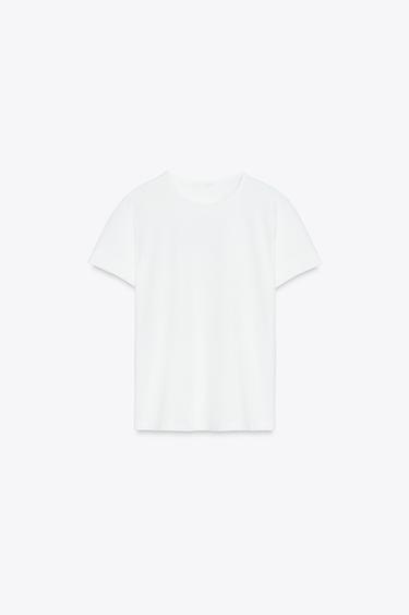 러프 코튼 반소매 티셔츠 - Zara 화이트