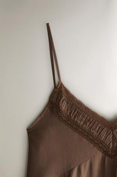 CHEMISE DE NUIT SATIN FRONCÉE - Marron de Zara - Image 2