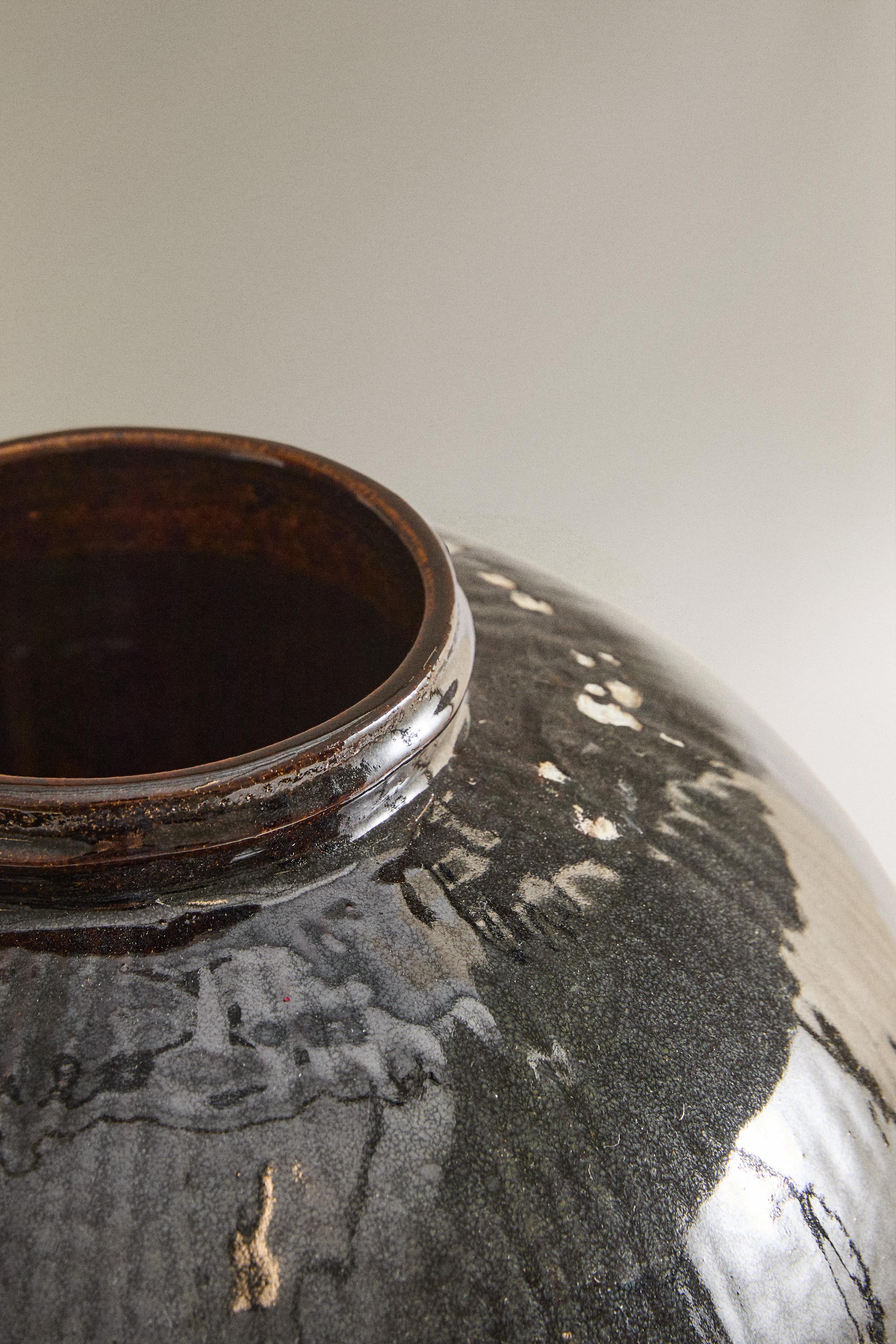 LARGE STRIPED STONEWARE VASE