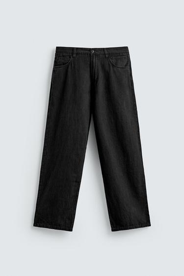 Zara LIGHTWEIGHT LOOSE WIDE FIT JEANS - Black