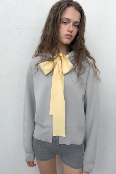 HOODED CARDIGAN WITH TIE - Grey marl by Zara