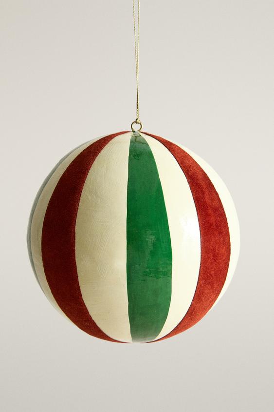 VELVET STRIPED CHRISTMAS TREE BAUBLE - Multicoloured by Zara - Image 0
