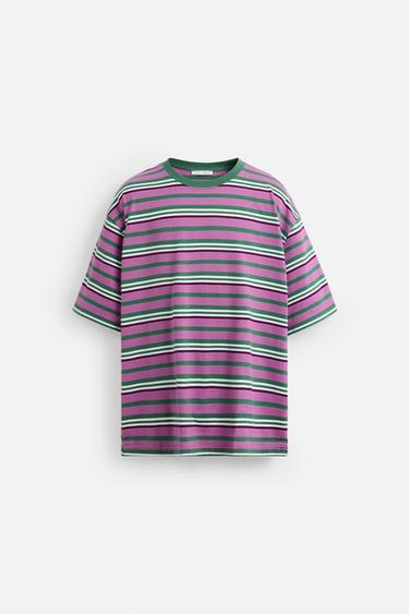 CAMISETA JACQUARD RAYAS - Rosa / Blanco de Zara