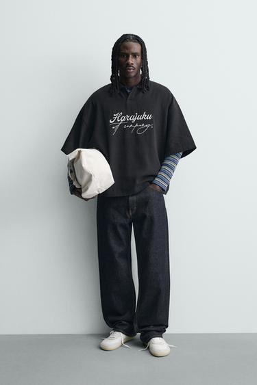 POLO ESTRUCTURA TEXTO BORDADO - Negro de Zara - Imagen 0