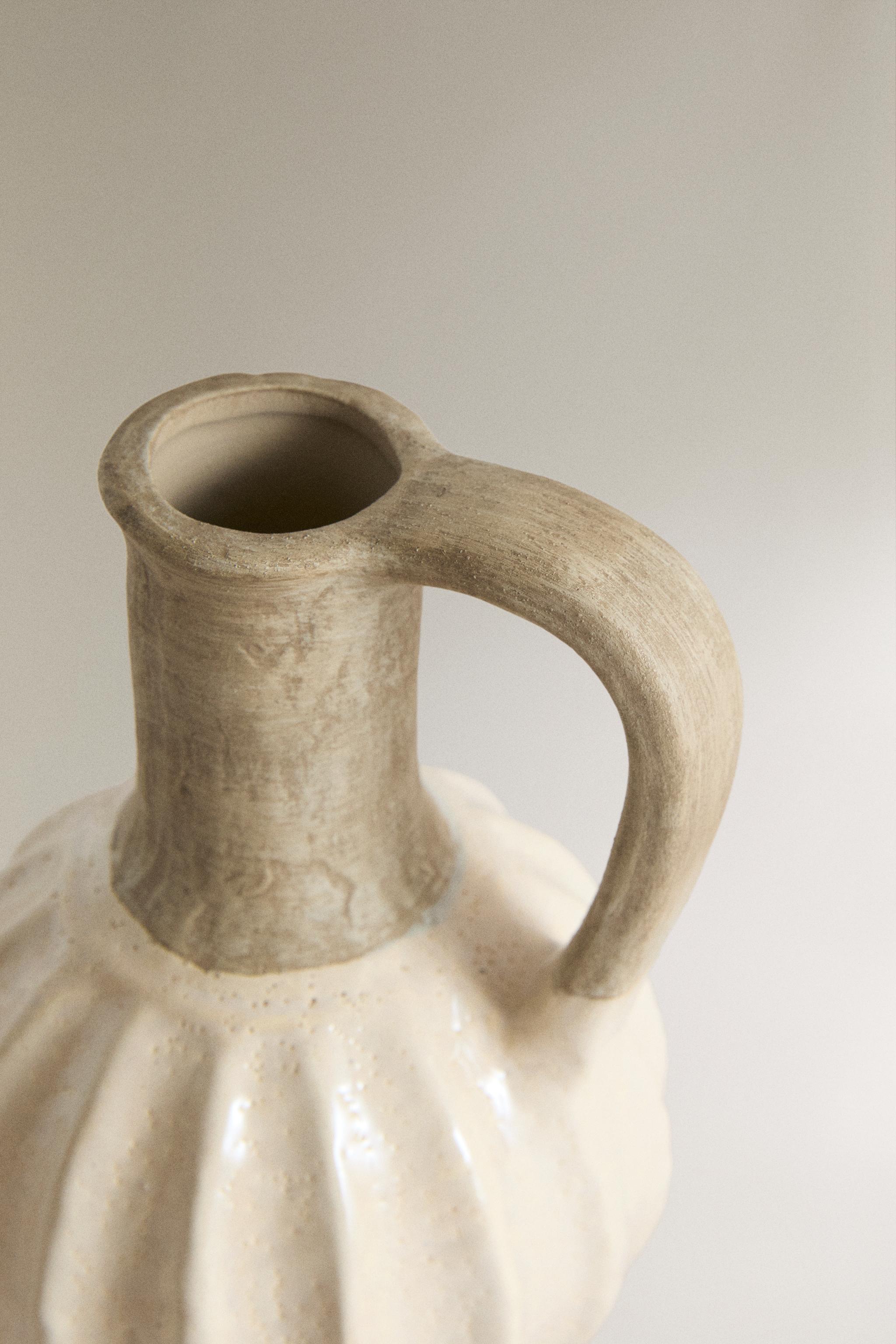 RUSTIC DECORATIVE CERAMIC PITCHER — Beige