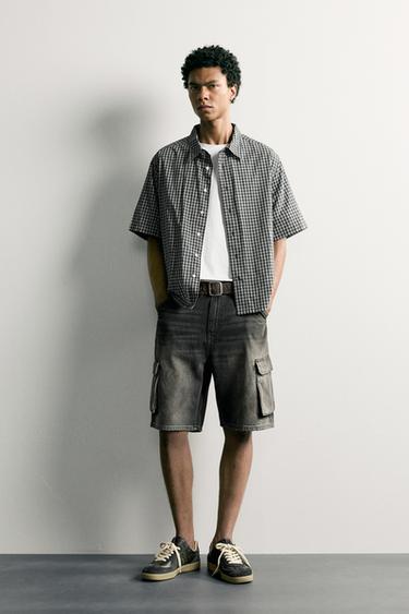 Zara VINTAGE-EFFECT BAGGY CARGO SHORTS - Black - Image 0