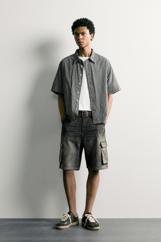 VINTAGE EFFECT BAGGY FIT CARGO BERMUDA SHORTS - Black by Zara - Image 0