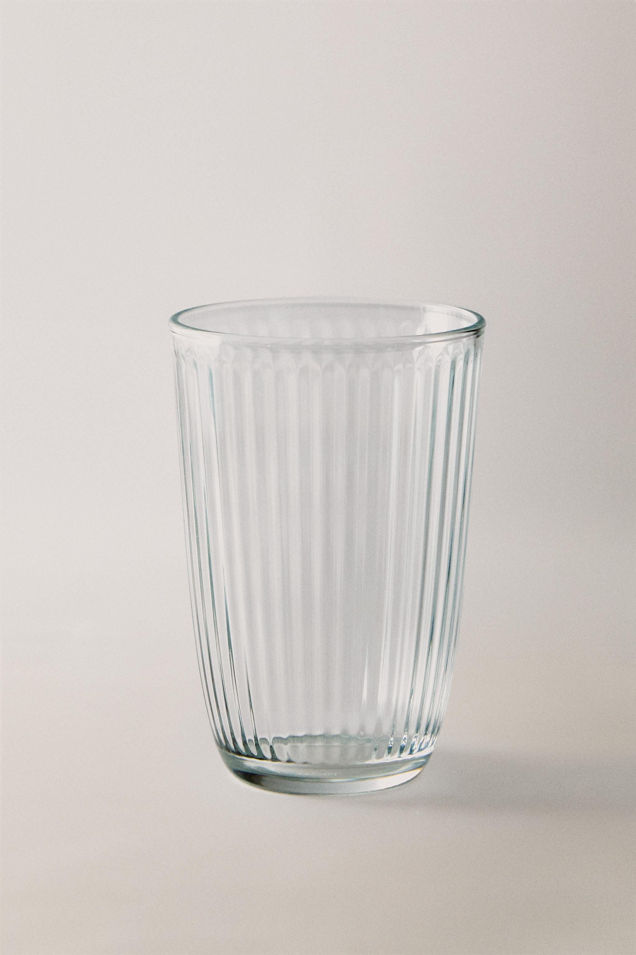 LINE-DESIGN GLASS SOFT DRINK TUMBLER — Transparent