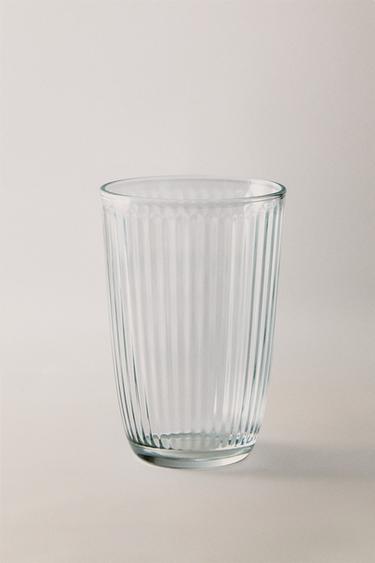 GLASS SOFT DRINK TUMBLER WITH LINE DESIGN - Transparent by Zara