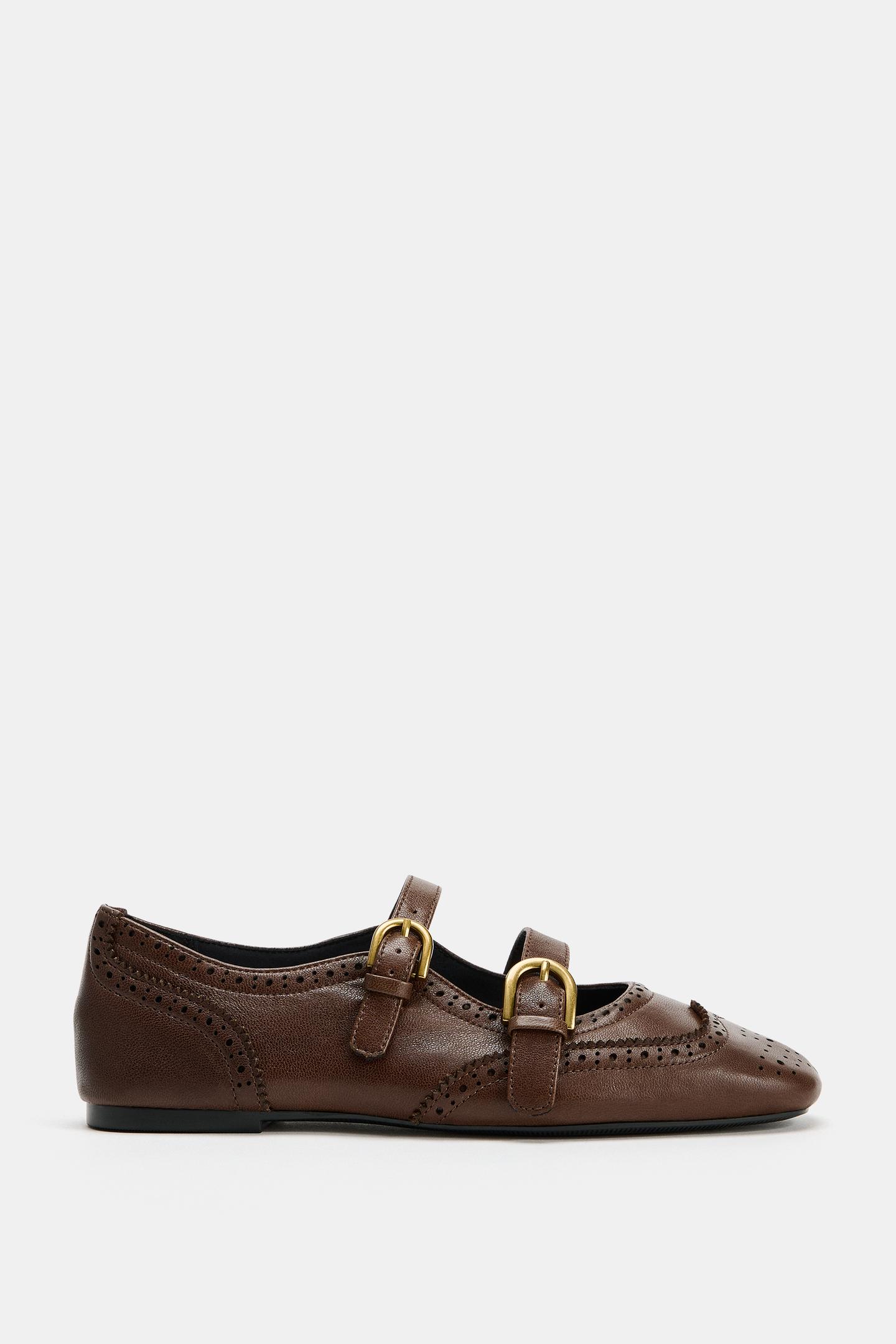 Балетки Zara Leather Ballet Flats, цвет: Коричневый — фото 3