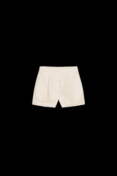 Zara FAUX SUEDE EYELET SHORTS - Ecru - Image 0