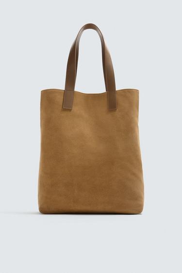Zara LEATHER SHOPPER BAG - Brown