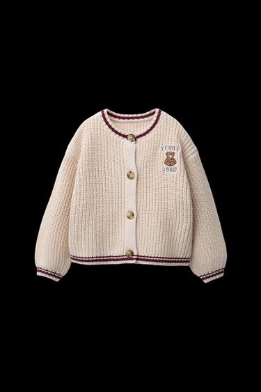 VARSITY KNIT CARDIGAN WITH BEAR EMBROIDERY - Mid-ecru by Zara - Image 0