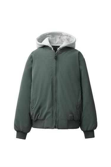 Zara RUBBERIZED BOMBER JACKET WITH DETACHABLE HOOD - Khaki