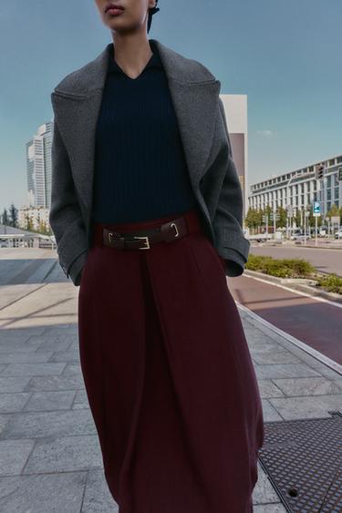 JUPE MIDI TRAPÈZE CEINTURE - Aubergine de Zara - Image 1