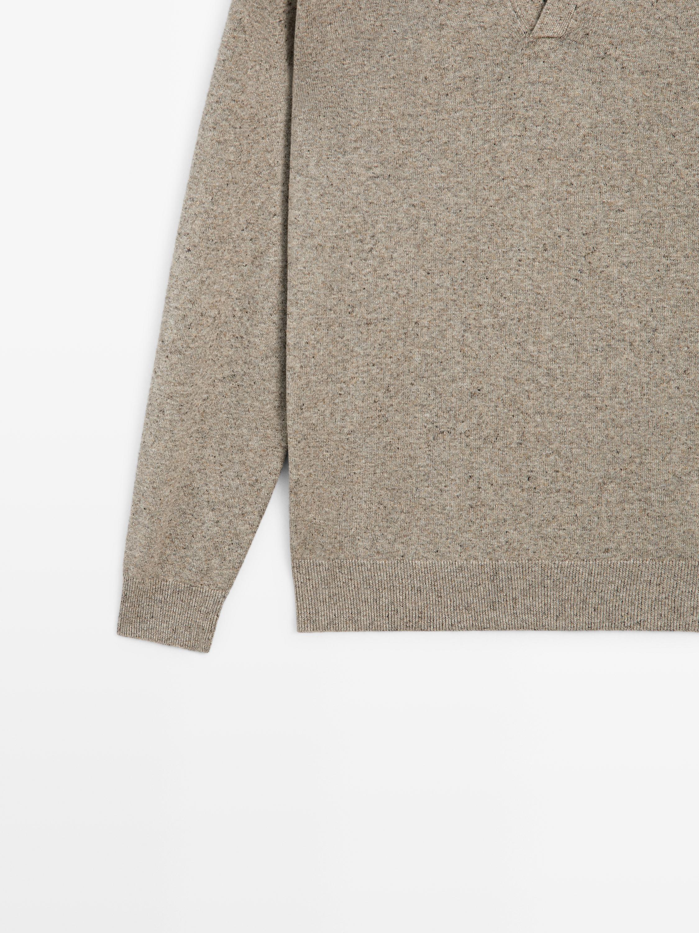 Cotton blend knit polo collar sweater