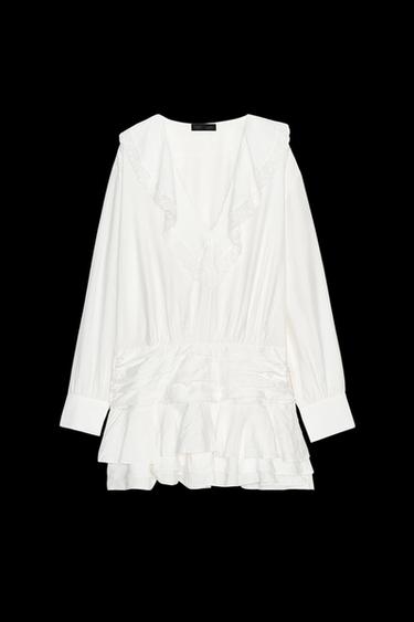 VESTIDO CORTO VOLANTES BORDADOS - Blanco de Zara