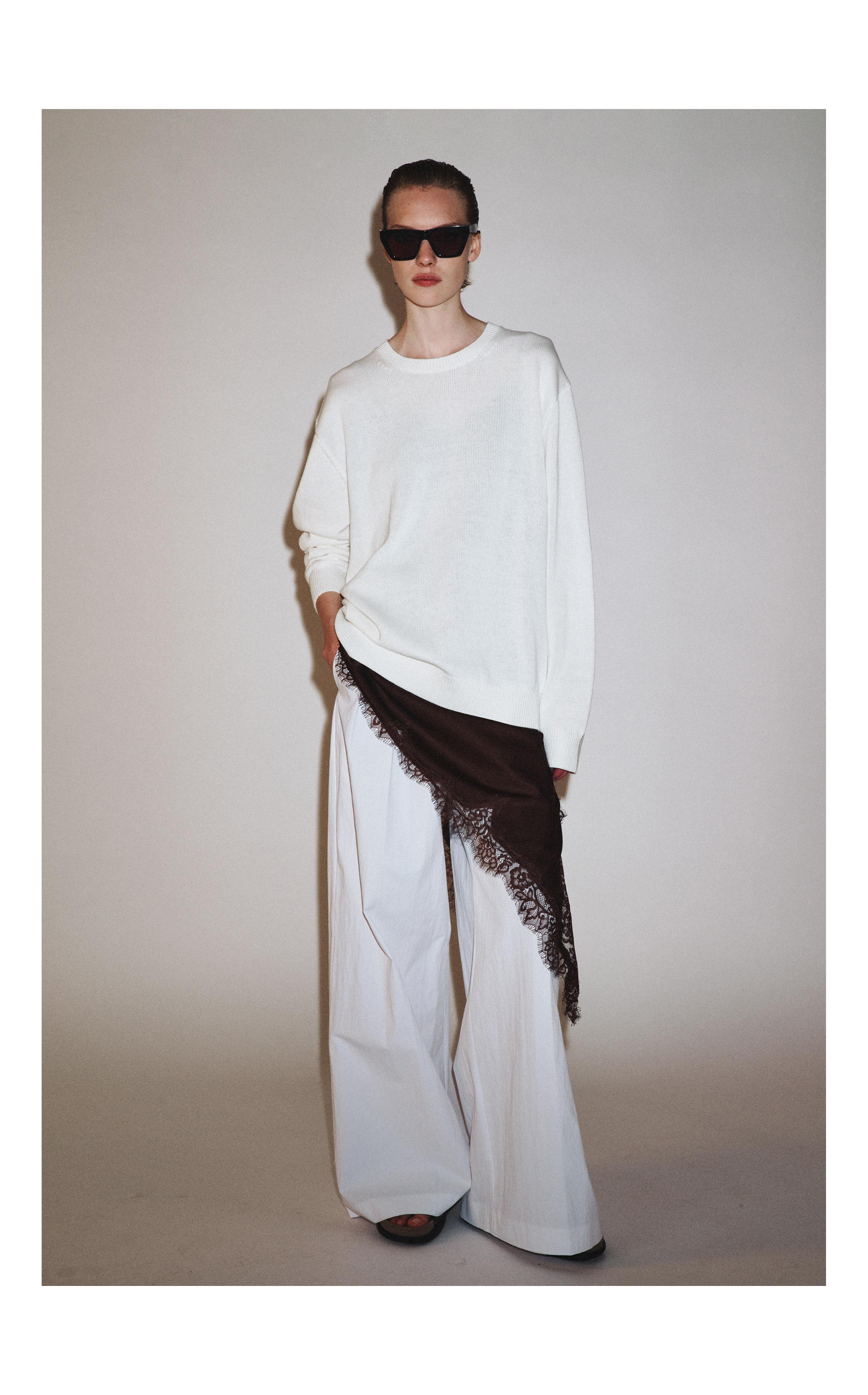 ZARA ホワイト Vネック 長袖 ワンピース L レース ZARA /S/ ホワイト 長袖ブラウス トップス 刺繍レース