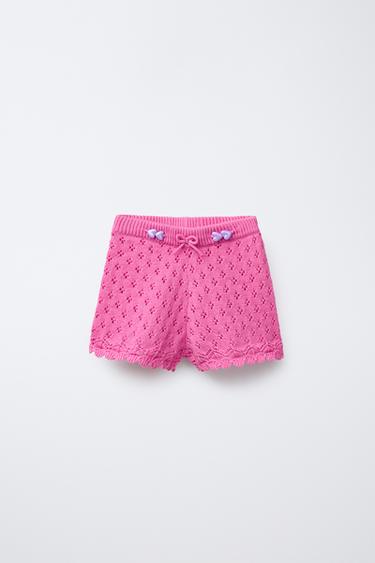 BEADED KNIT BERMUDA SHORTS - Fuchsia by Zara