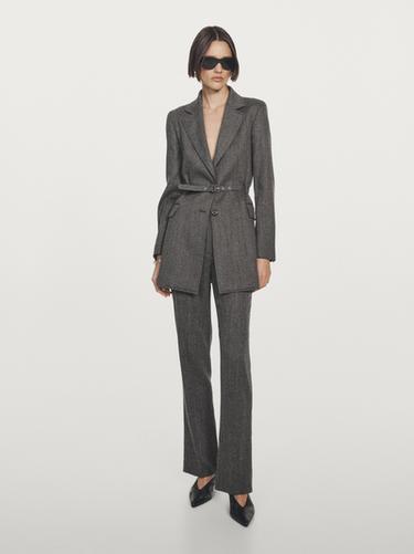 Veste de tailleur chinée avec ceinture - Gris de Zara