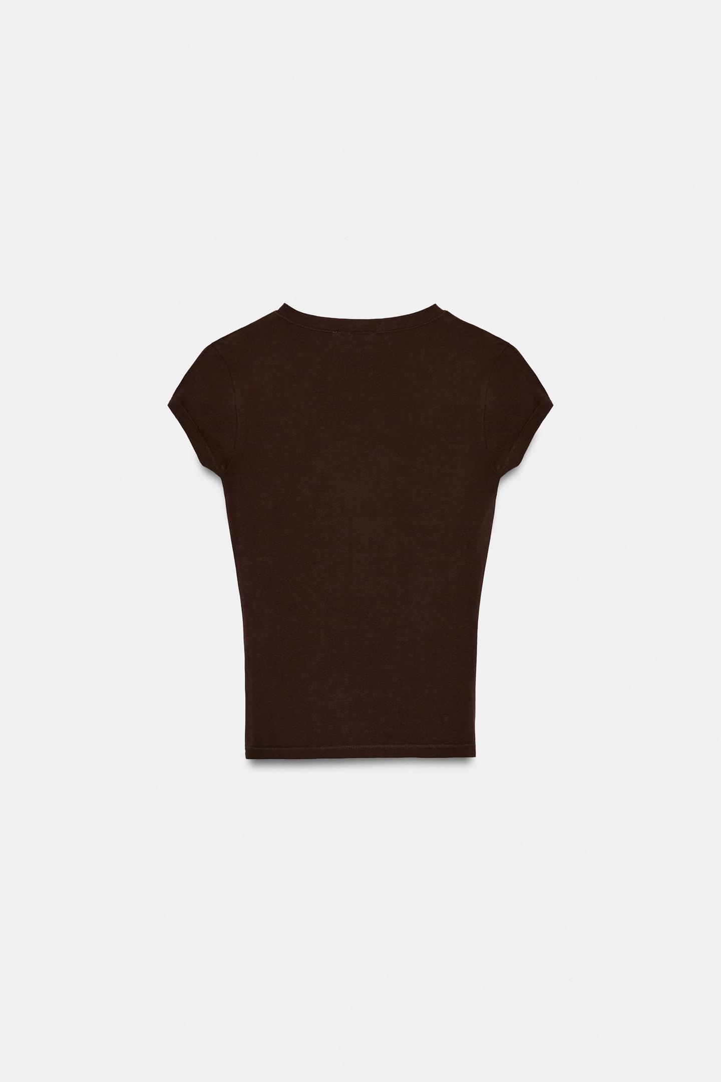 Женская футболка Zara V-NECK, цвет: Коричневый — фото 7