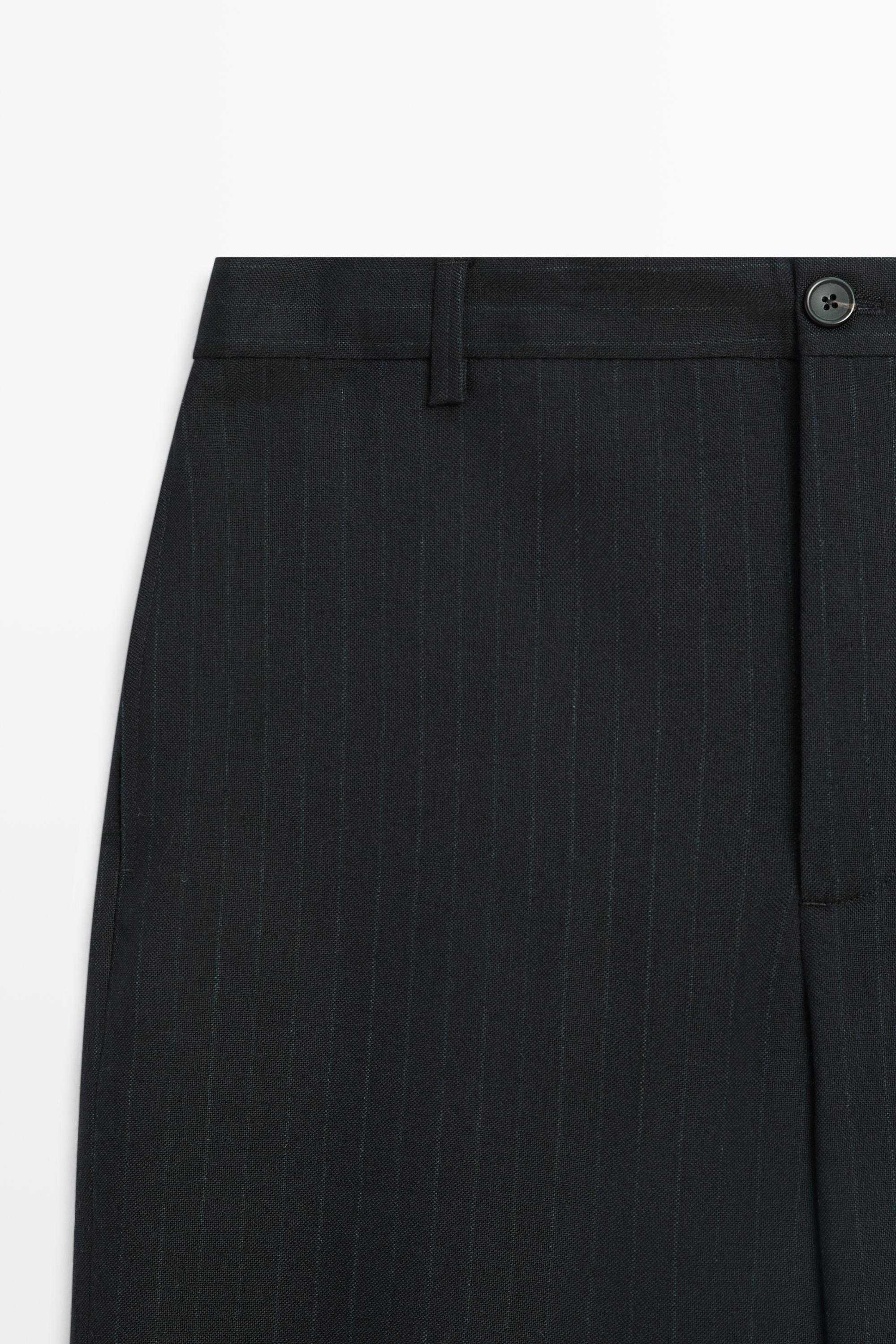 Pantalon relaxed fit à rayures 100 % laine