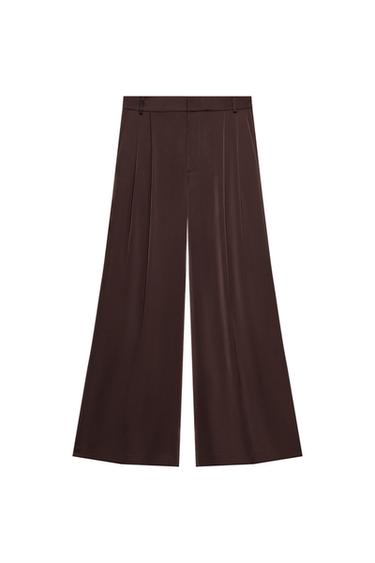 SATIN PLEATED TROUSERS - Burgundy by Zara