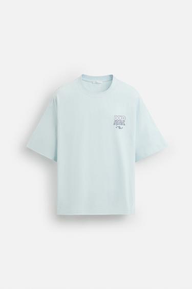 Zara TEXT PRINT T-SHIRT - Sky blue