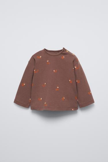 T-SHIRT MET VOSSENPRINT - Bruin van Zara - Afbeelding 0