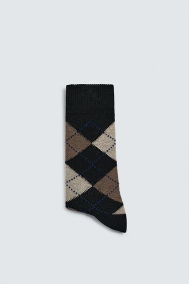ARGYLE SOCKS WITH WOOL - Black by Zara