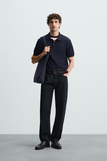 POLO DE MALHA EM ALGODÃO – SEDA - Azul-marinho da Zara - Imagem 0