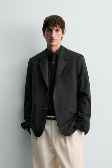 Zara 100% 羊毛西裝外套 - 黑色