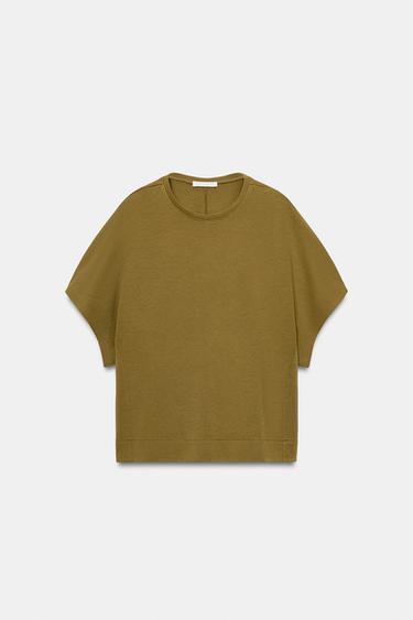 INTERLOCK LAYER T-SHIRT - Olive green by Zara