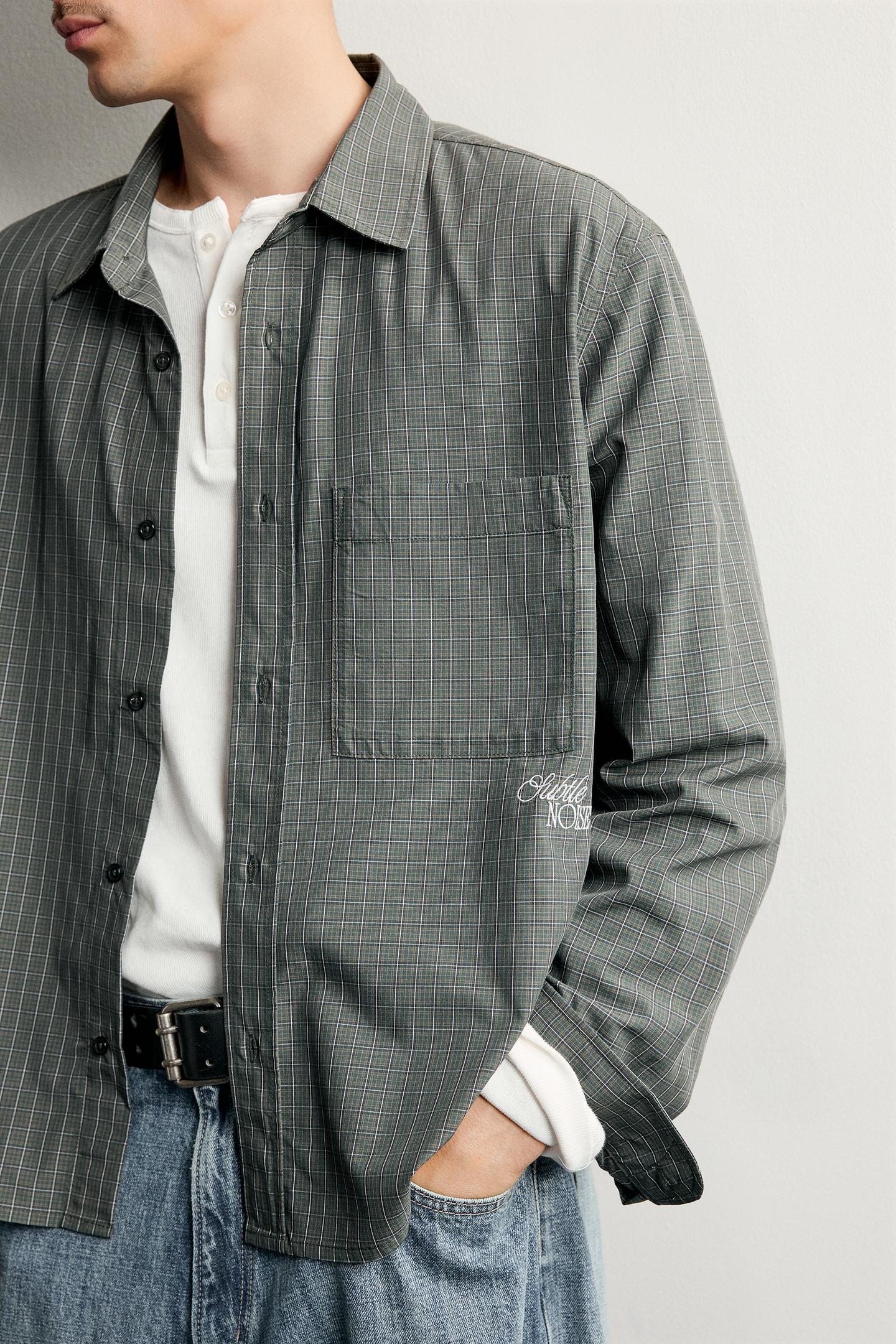 Мужская рубашка Zara Boxy Fit Plaid, цвет: Зелёный — фото 5