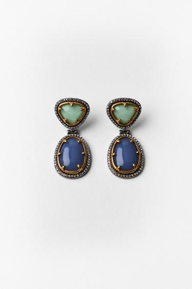 Zara SHINY STONE EARRINGS - Anthracite grey