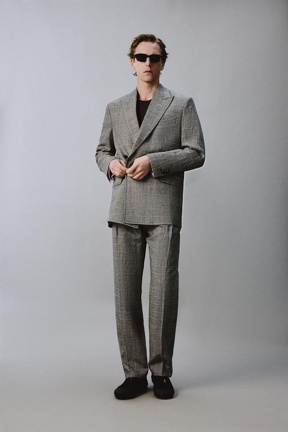 PLAID WOOL - LINEN DOUBLE BREASTED BLAZER AARON LEVINE X ZARA from Zara - $219