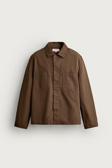 CANVAS REGULAR FIT OVERSHIRT - Brown by Zara