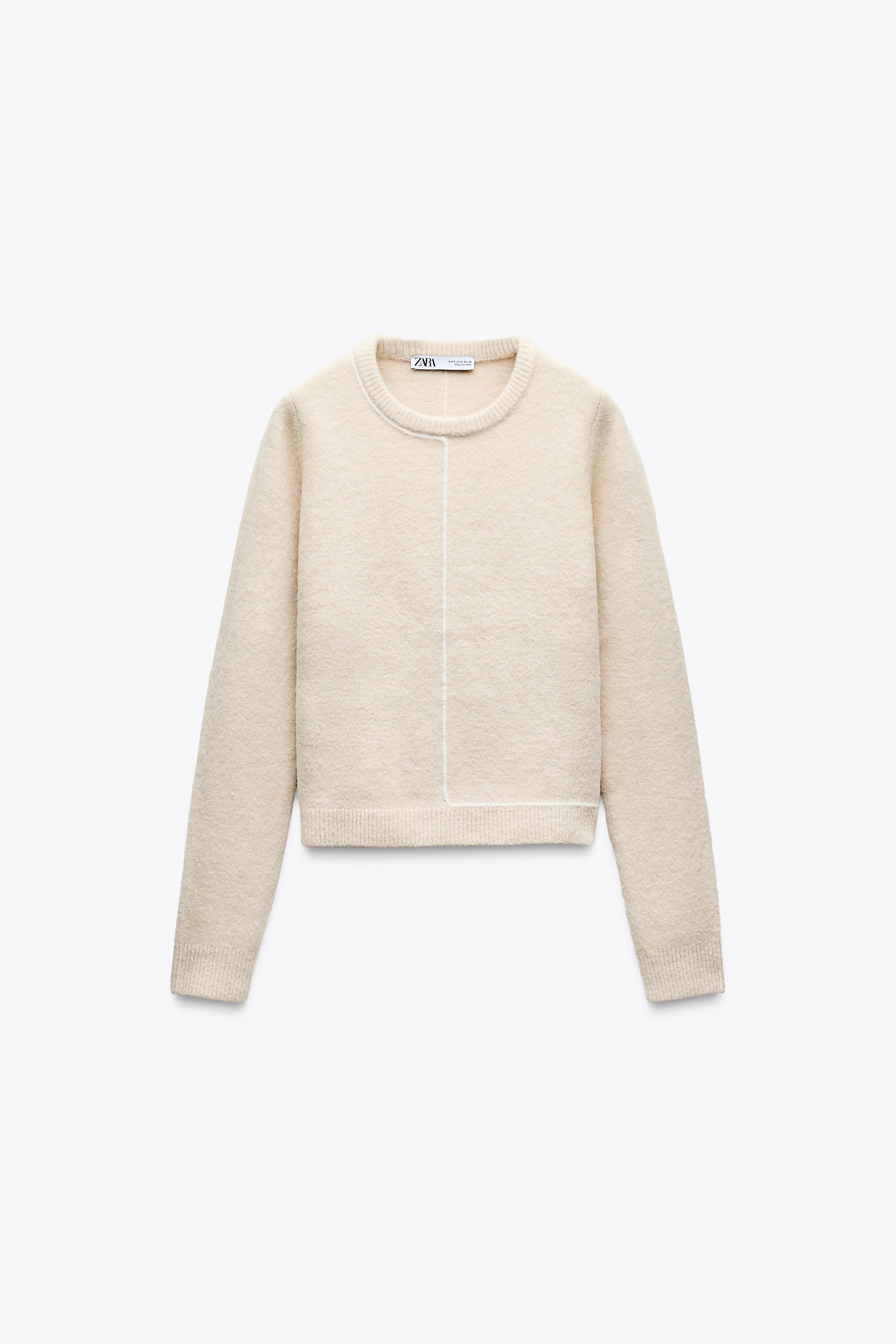 コントラストトリム付きニットセーター - エクリュ | ZARA Japan