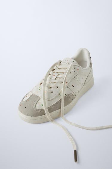 Zara PAINT EFFECT SNEAKERS - White