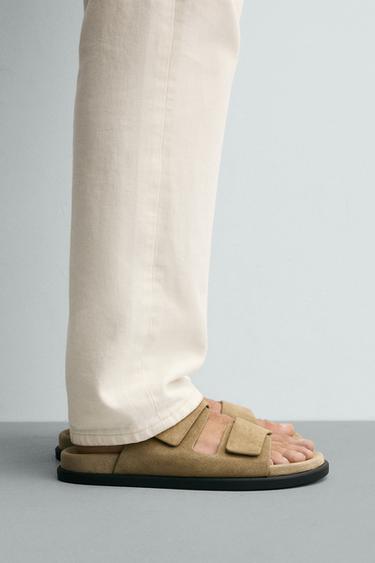 SANDALES EN CUIR DOUBLE BRIDE - Beige de Zara - Image 1